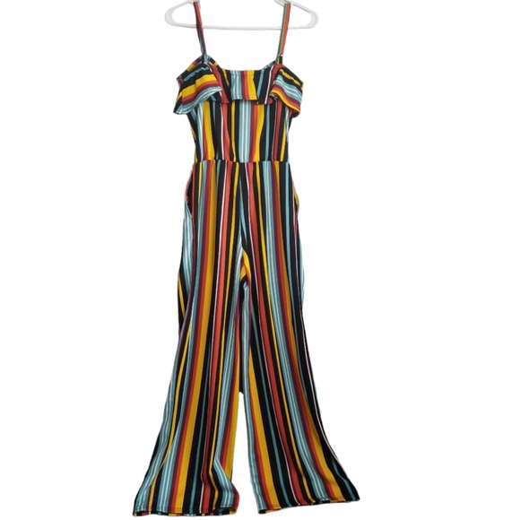 Eye Candy Juniors Med/Womens SM Ruffle Front Crepe Jumpsuit Multicolored - Picture 4 of 14